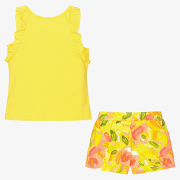 Mayoral-طقم شورت قطن مستدام لون أصفر بطبعة ورود للبنات | Childrensalon Outlet