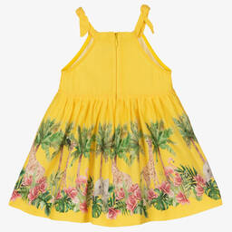 Mayoral-Girls Yellow Linen Safari Animal Dress  | Childrensalon Outlet