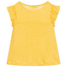 Mayoral-Girls Yellow Linen T-Shirt | Childrensalon Outlet
