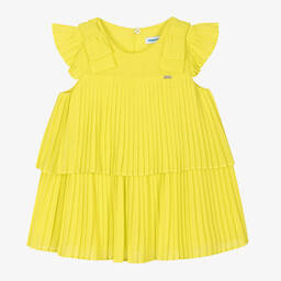 Mayoral-Girls Yellow Pleated Crêpe Chiffon Dress | Childrensalon Outlet