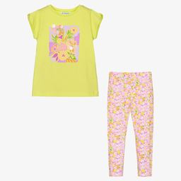 Mayoral-Зеленая футболка и фиолетовые легинсы | Childrensalon Outlet