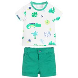 Mayoral Newborn-Green & White Baby Shorts Set | Childrensalon Outlet