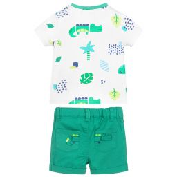 Mayoral Newborn-Green & White Baby Shorts Set | Childrensalon Outlet