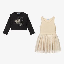Mayoral-Grey & Beige Tulle Dress Set | Childrensalon Outlet