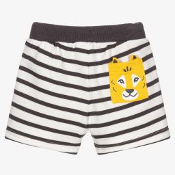 مايورال-شورت أطفال ولادي قطن جيرسي مقلم لون أبيض ورمادي داكن | Childrensalon Outlet