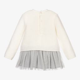 مايورال Newborn-فستان أكريليك وتول لون رمادي وعاجي | Childrensalon Outlet