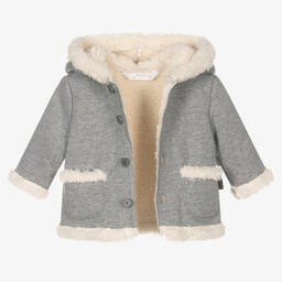 مايورال Newborn-معطف برام هودي جيرسي لون رمادي للأطفال | Childrensalon Outlet