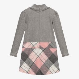 Mayoral-Grey & Pink Checked Dress | Childrensalon Outlet