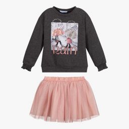 مايورال-طقم تنورة توتو تول وتوب لون رمادي وزهري | Childrensalon Outlet