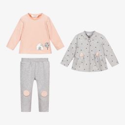 مايورال Newborn-طقم بنطلون قطن جيرسي لون رمادي وزهري للمولودات | Childrensalon Outlet