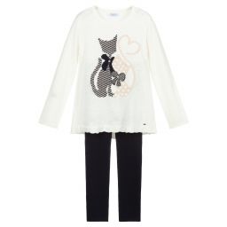 Mayoral-ليغنغز وتوب مزيج أكريليك وصوف محبوك لون عاجي وكحلي | Childrensalon Outlet