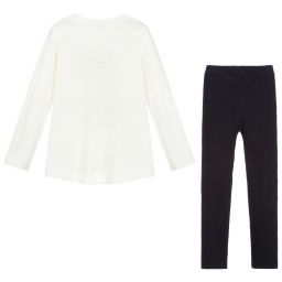 Mayoral-ليغنغز وتوب مزيج أكريليك وصوف محبوك لون عاجي وكحلي | Childrensalon Outlet