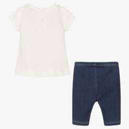 مايورال-طقم ليغنغز أطفال بناتي قطن جيرسي لون عاجي وأزرق | Childrensalon Outlet