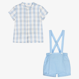 Mayoral Newborn-Ivory & Blue Linen Shorts Set | Childrensalon Outlet
