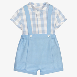 Mayoral Newborn-Ivory & Blue Linen Shorts Set | Childrensalon Outlet