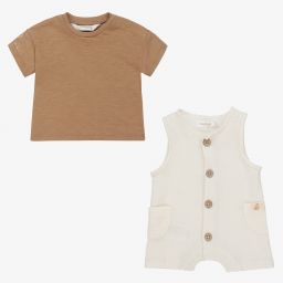 Mayoral Newborn-طقم تبّان قطن لون عاجي وبني للمواليد | Childrensalon Outlet