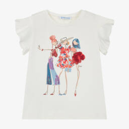 Mayoral-Ivory Girls Tee with Tulip Sleeves | Childrensalon Outlet