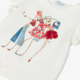 Mayoral-Ivory Girls Tee with Tulip Sleeves | Childrensalon Outlet