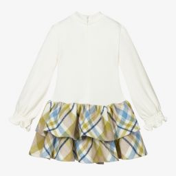 Mayoral-Ivory & Green Check Dress | Childrensalon Outlet