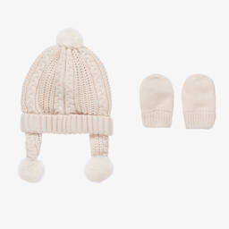 مايورال-طقم قبعة وقفّازات مزيج قطن محبوك لون عاجي | Childrensalon Outlet