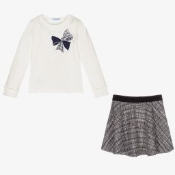 Mayoral-Ivory & Navy Blue Skirt Set | Childrensalon Outlet