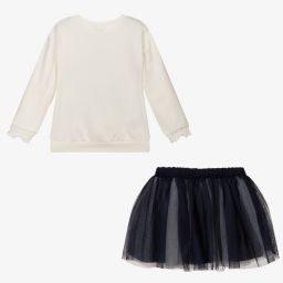 مايورال-طقم تنورة قطن جيرسي وتول لون عاجي وكحلي | Childrensalon Outlet