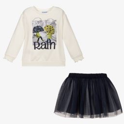 مايورال-طقم تنورة قطن جيرسي وتول لون عاجي وكحلي | Childrensalon Outlet