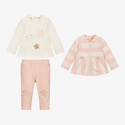 مايورال Newborn-طقم بنطلون قطن جيرسي لون عاجي وزهري للمولودات | Childrensalon Outlet