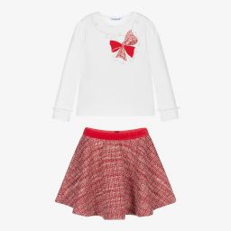 مايورال-طقم تنورة قطن جيرسي لون عاجي وأحمر | Childrensalon Outlet