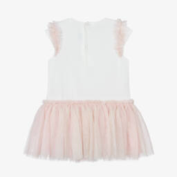Mayoral-Little Girls Cream & Pink Tulle Gown | Childrensalon Outlet