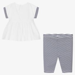 مايورال-طقم ليغنغز أطفال بناتي قطن جيرسي لون كحلي وأبيض | Childrensalon Outlet