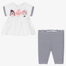 مايورال-طقم ليغنغز أطفال بناتي قطن جيرسي لون كحلي وأبيض | Childrensalon Outlet