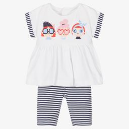 مايورال-طقم ليغنغز أطفال بناتي قطن جيرسي لون كحلي وأبيض | Childrensalon Outlet