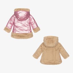 مايورال-معطف بوجهين أطفال بناتي لون زهري وبيج | Childrensalon Outlet