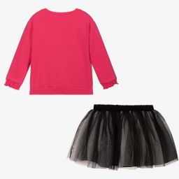 مايورال-طقم تنورة قطن جيرسي وتول لون زهري وأسود | Childrensalon Outlet