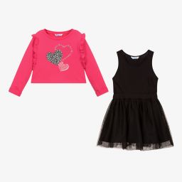 Mayoral-Pink & Black Tulle Dress Set | Childrensalon Outlet