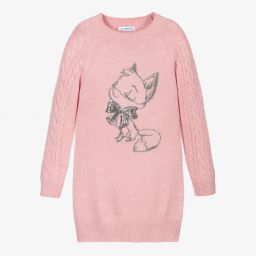 Mayoral-Pink Fox Knitted Dress | Childrensalon Outlet