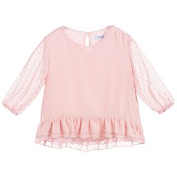 Mayoral-Pink & Gold Chiffon Blouse | Childrensalon Outlet