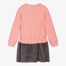 مايورال-فستان جيرسي وجلد صناعي بكسرات لون زهري ورمادي | Childrensalon Outlet