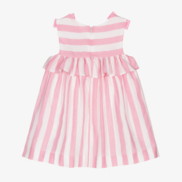 مايورال Newborn-طقم فستان مزيج كتان وقطن مقلم لون زهري وعاجي | Childrensalon Outlet