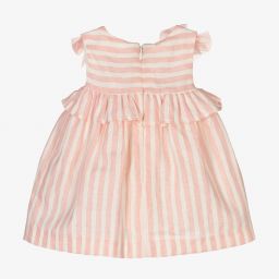 مايورال Newborn-طقم فستان مزيج كتان وقطن مقلم لون زهري وعاجي | Childrensalon Outlet