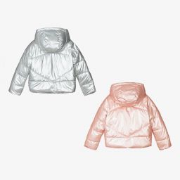 مايورال-جاكيت بوجهين مبطن لون زهري وفضي للبنات | Childrensalon Outlet