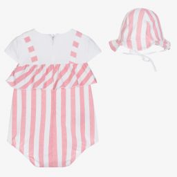 Mayoral Для новорожденных-Розовый песочник в полоску и шапочка | Childrensalon Outlet
