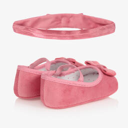 Mayoral Для новорожденных-Розовая бархатная повязка на голову и пинетки | Childrensalon Outlet