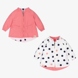 مايورال Newborn-معطف بوجهين أطفال بناتي لون زهري وأبيض | Childrensalon Outlet