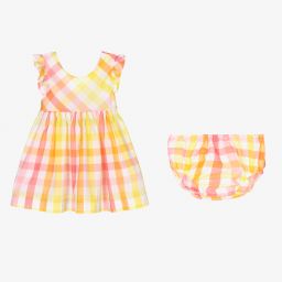 مايورال-فستان قطن كاروهات لون زهري وأصفر | Childrensalon Outlet