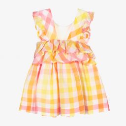 مايورال-فستان قطن كاروهات لون زهري وأصفر | Childrensalon Outlet