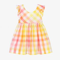 مايورال-فستان قطن كاروهات لون زهري وأصفر | Childrensalon Outlet