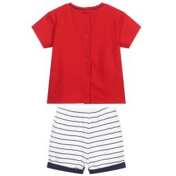 مايورال-شورت وتوب قطن جيرسي لون أحمر، كحلي وأبيض للمواليد | Childrensalon Outlet