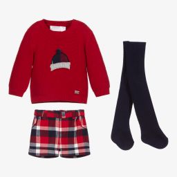 Mayoral Newborn-Red Check Cotton Shorts Set | Childrensalon Outlet